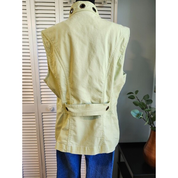 Patchington Chartreuse Green Denim Vest L Cotton Stretch Grommet Detail - Picture 4 of 10